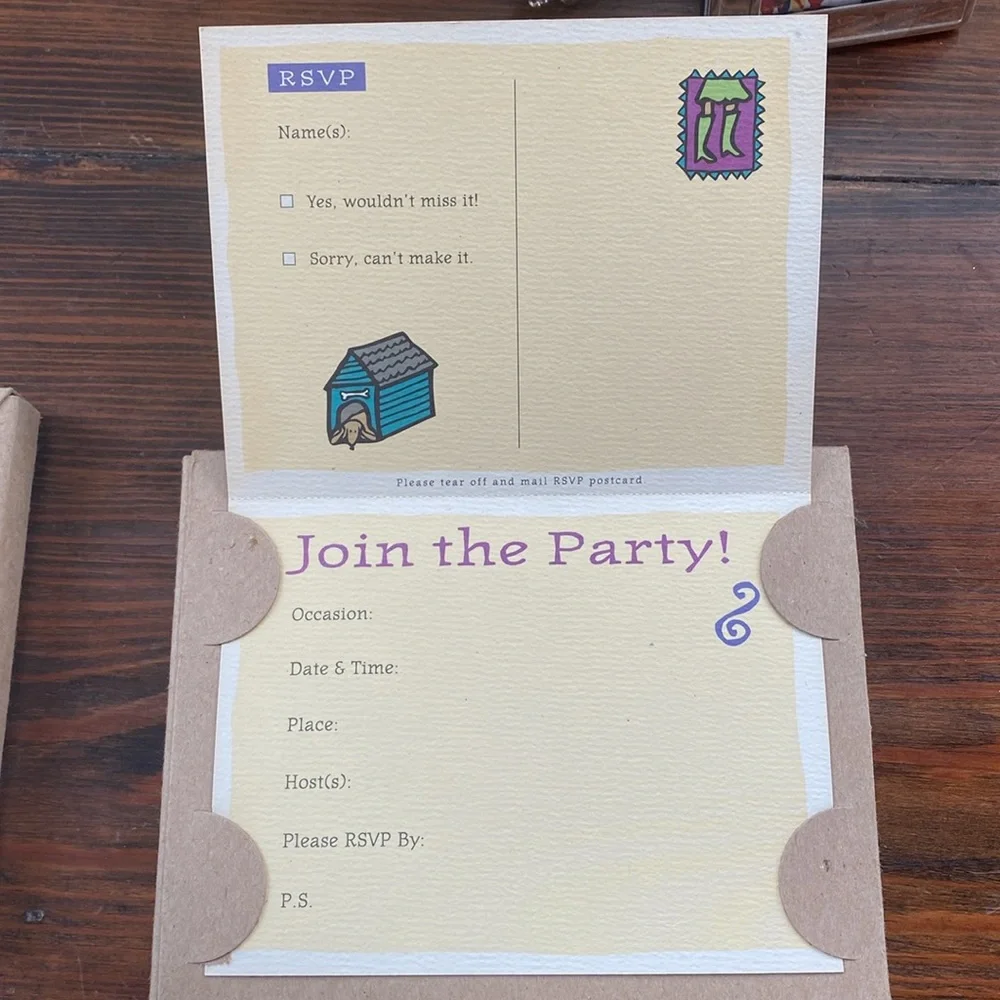 VTG Party Invitations Set of Two So fun - detachable postcard RSVP - Yaza 90s
